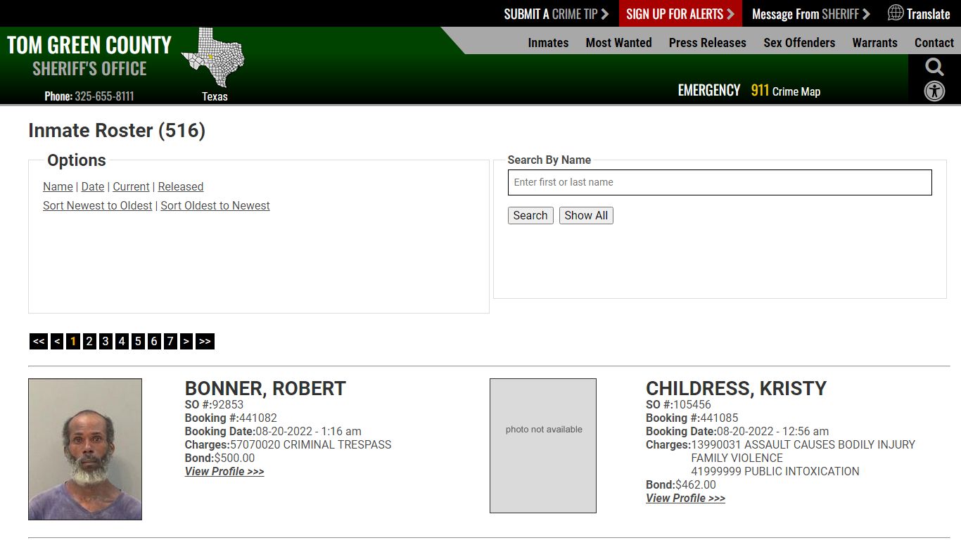 Inmate Roster (510) - Tom Green County Sheriff